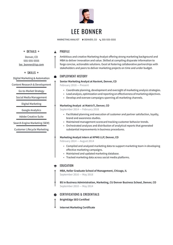Marketing Analyst resume example