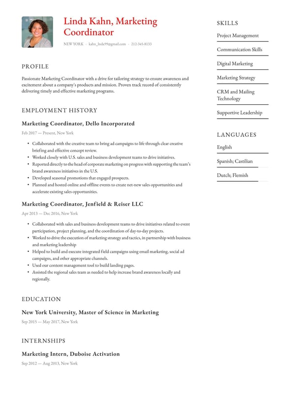 Marketing Coordinator resume example