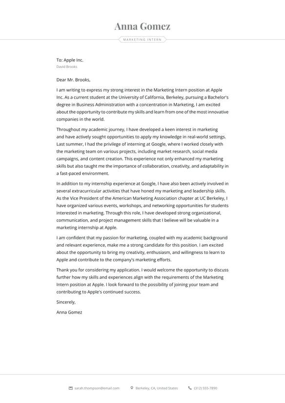 Marketing Intern cover_letter example