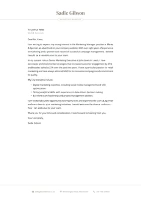 Marketing Manager cover letter example