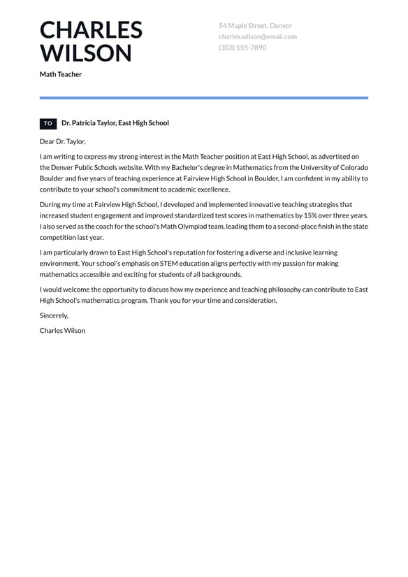 Math Teacher cover_letter example