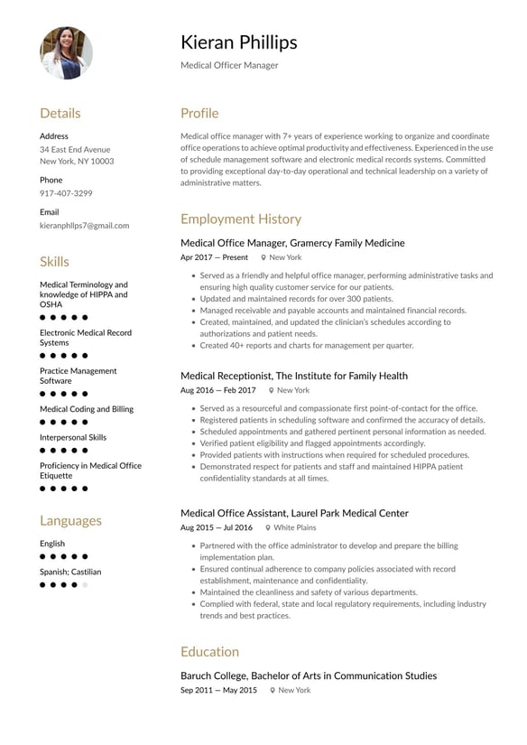 Medical Office Manager resume example