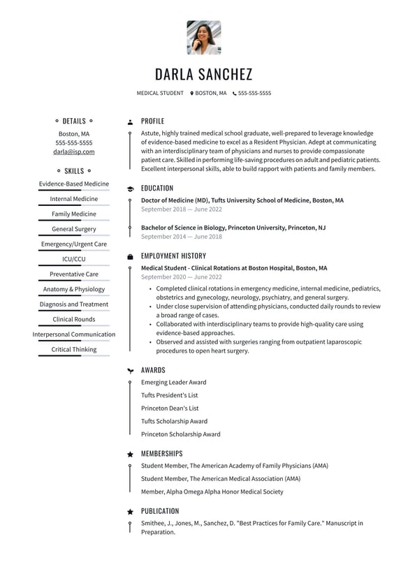 Medical Student resume example