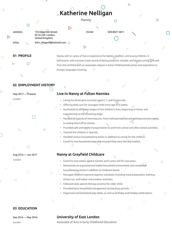 Nanny resume example