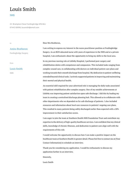 NHS cover letter example