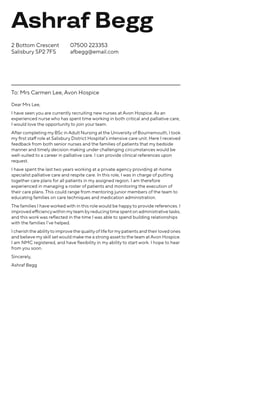 Nurse cover letter example