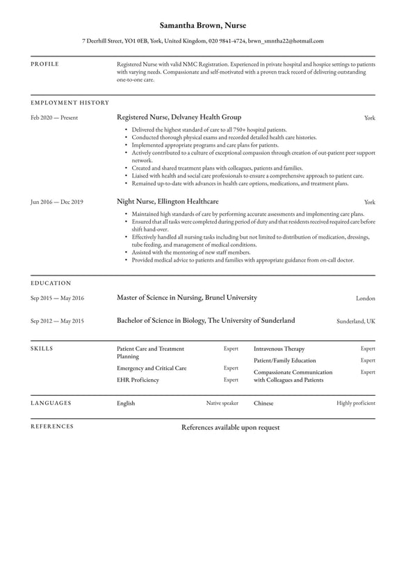 Nurse resume example