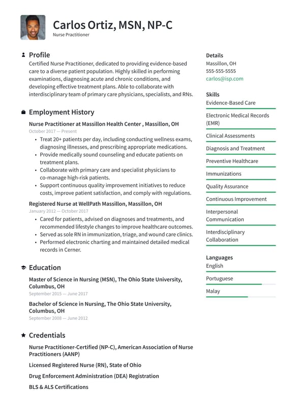 Nurse Practitioner resume example