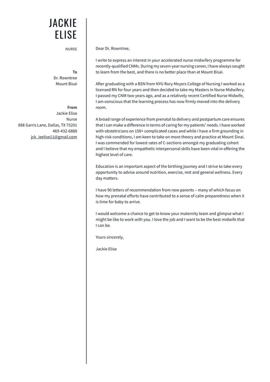 Nursing cover letter example