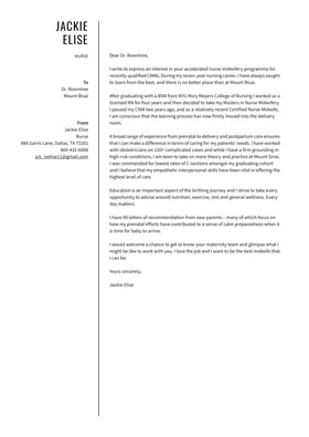 Nursing cover letter example