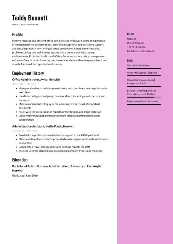 Office Administrator resume example