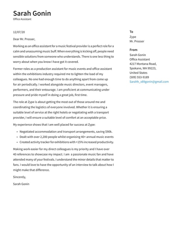 Office Assistant cover_letter example