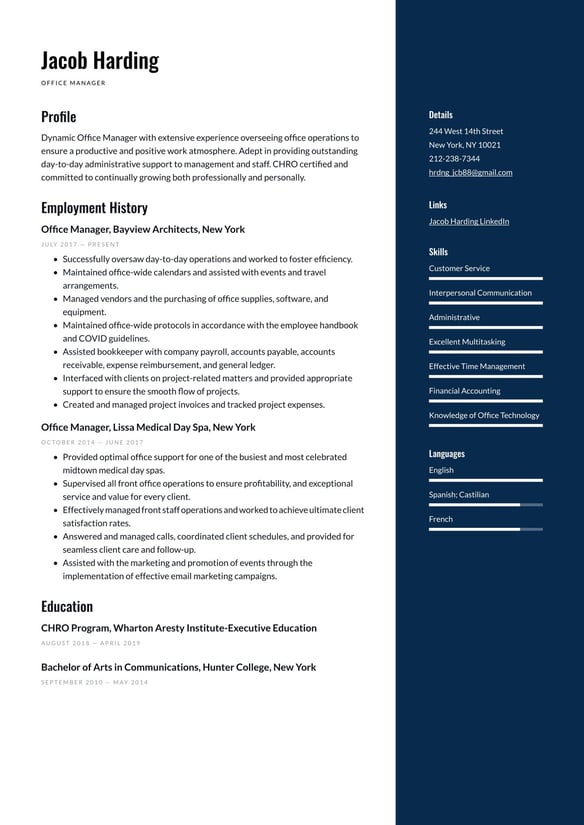 Office Manager resume example