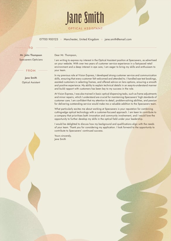 Optical Assistant cover_letter example