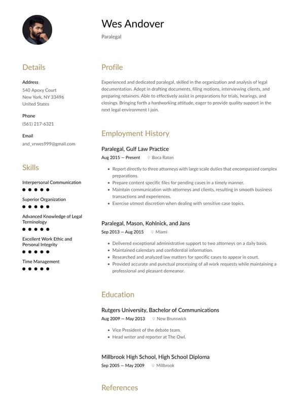 Paralegal resume example
