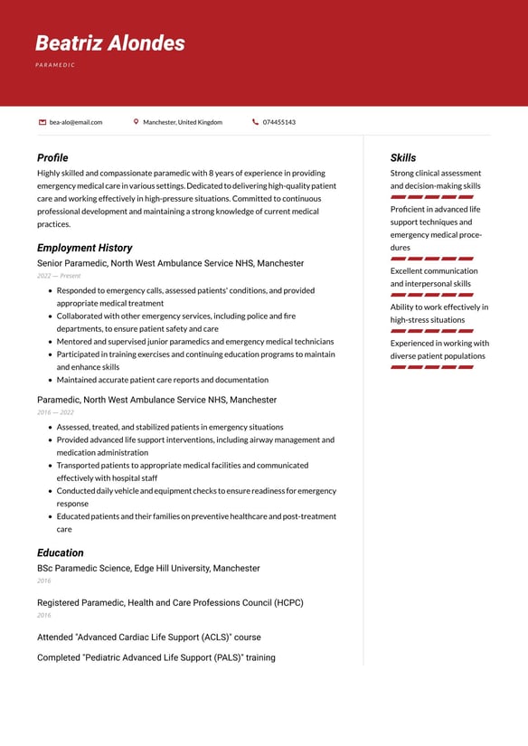 Paramedic resume example