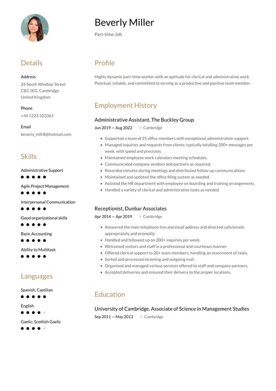 Part-time Job CV Examples & UK Templates