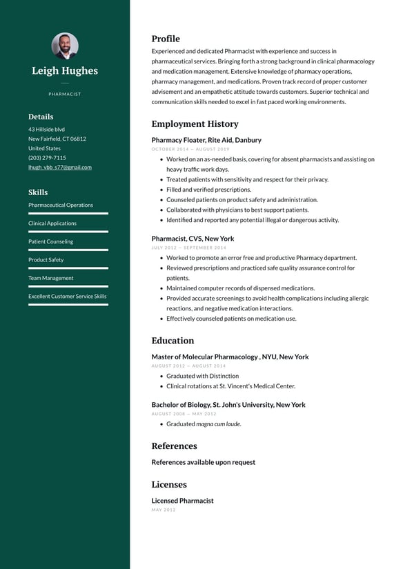 Pharmacist resume example