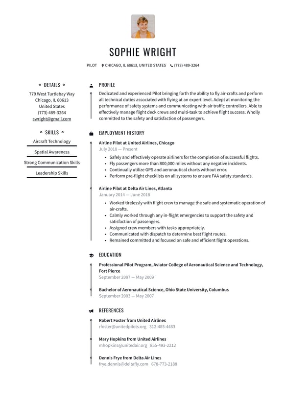 Pilot resume example