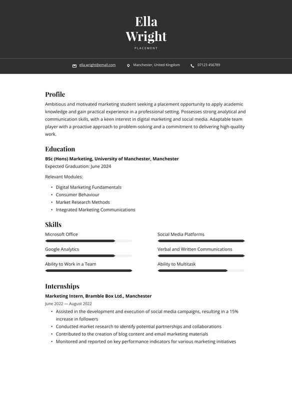 Placement resume example