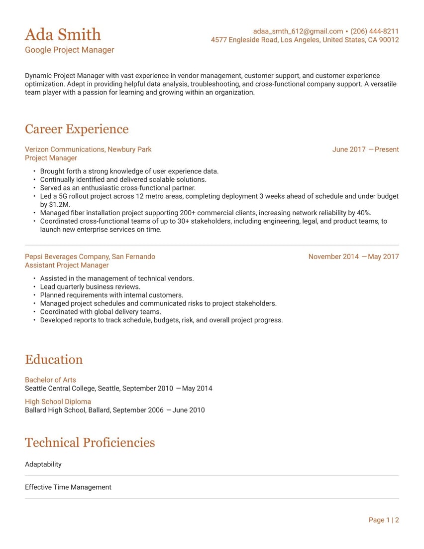 Prague resume template