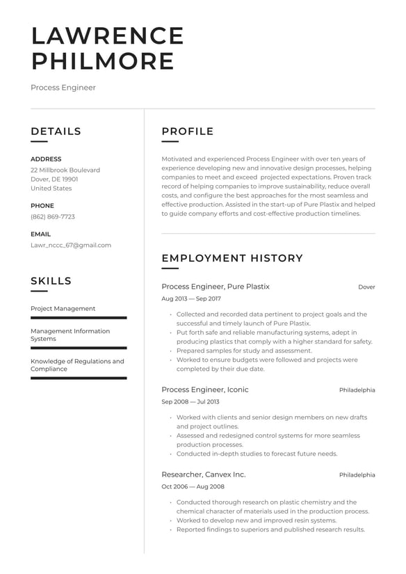 Process Engineer resume example