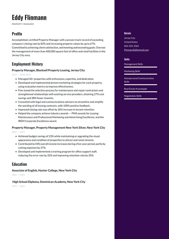 Property Manager resume example