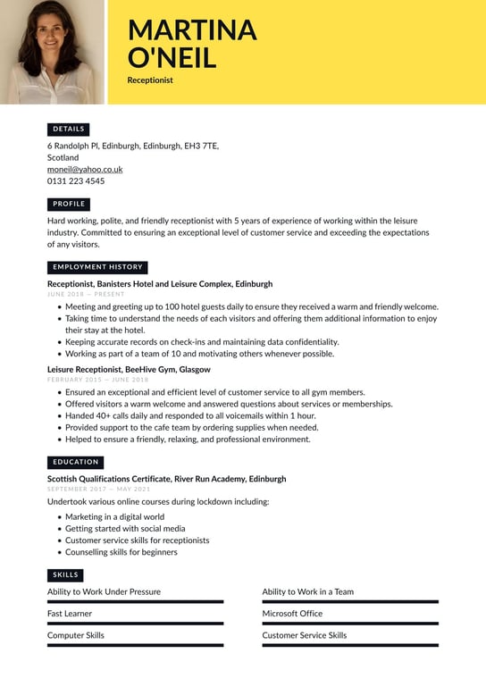 Receptionist CV Examples & UK Templates