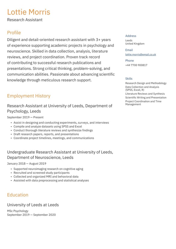 Research Assistant resume example