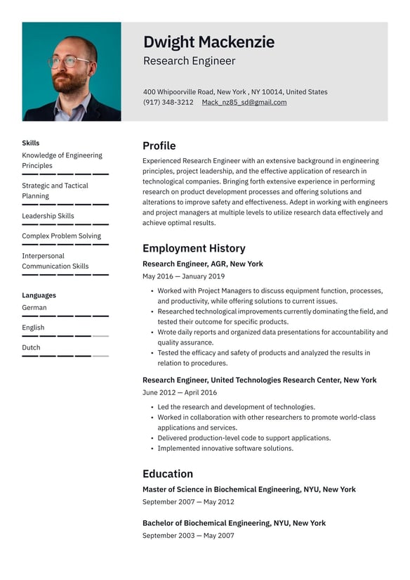 Research Engineer resume example