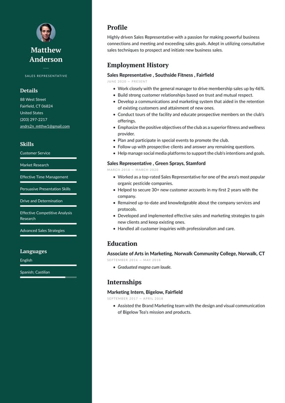 Sales Representative resume example