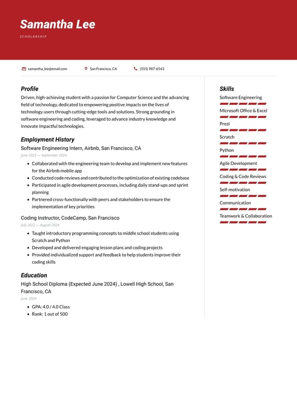 Scholarship resume example