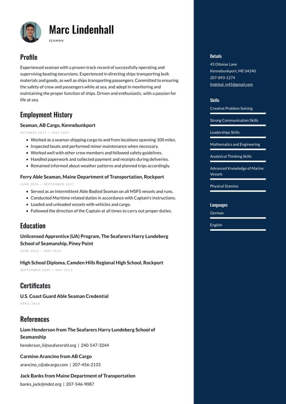 Seaman resume example