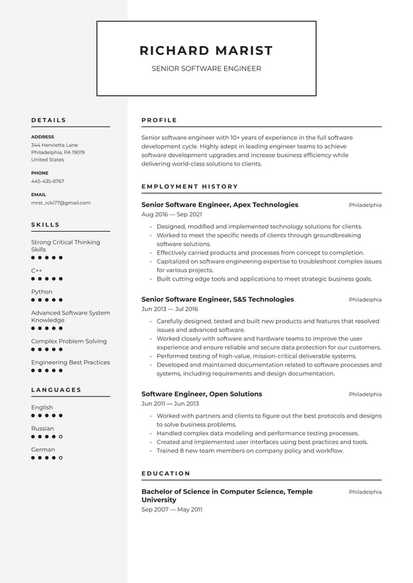 Senior Software Engineer resume example