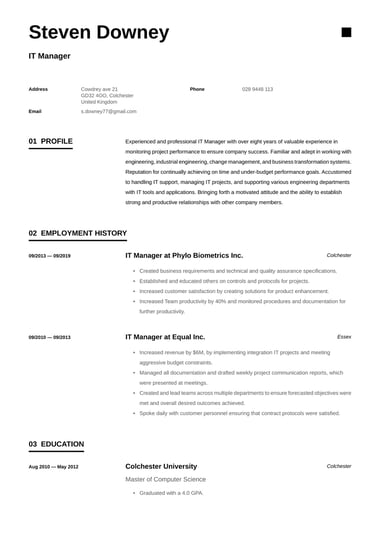 Google docs CV template Minimalist