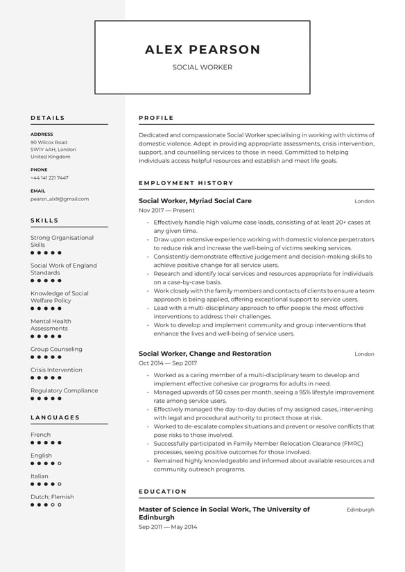 Social Worker resume example
