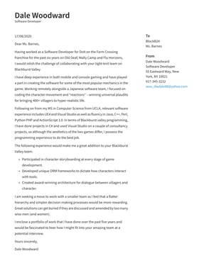 Software Developer cover letter example