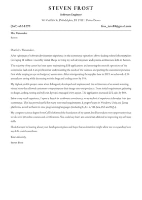 Software Engineer cover letter example