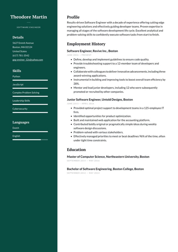 Software Engineer resume example