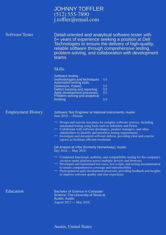 Software Tester resume example