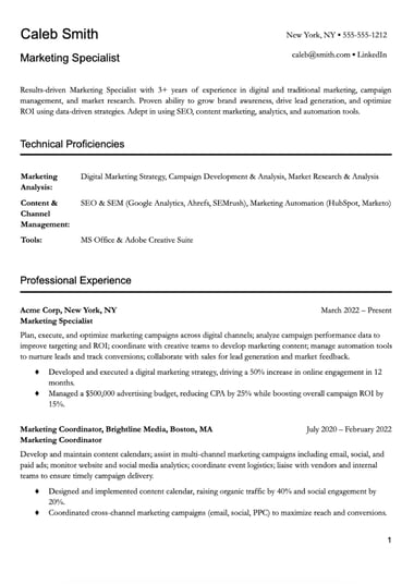 Simple resume template Specialist