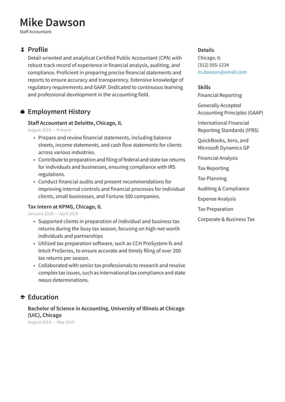 Staff Accountant resume example