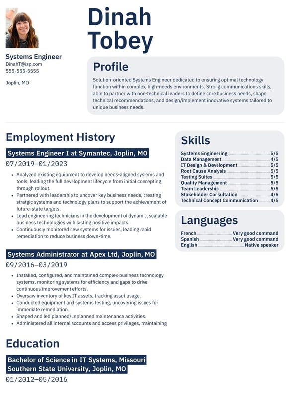 Systems Engineer resume example