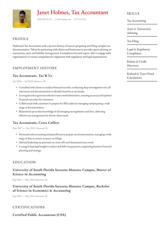 Tax Accountant resume example