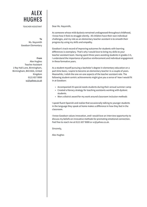 Teacher Assistant cover_letter example