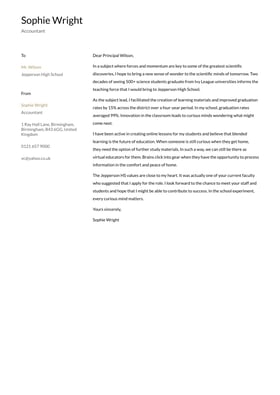 Teacher cover letter example