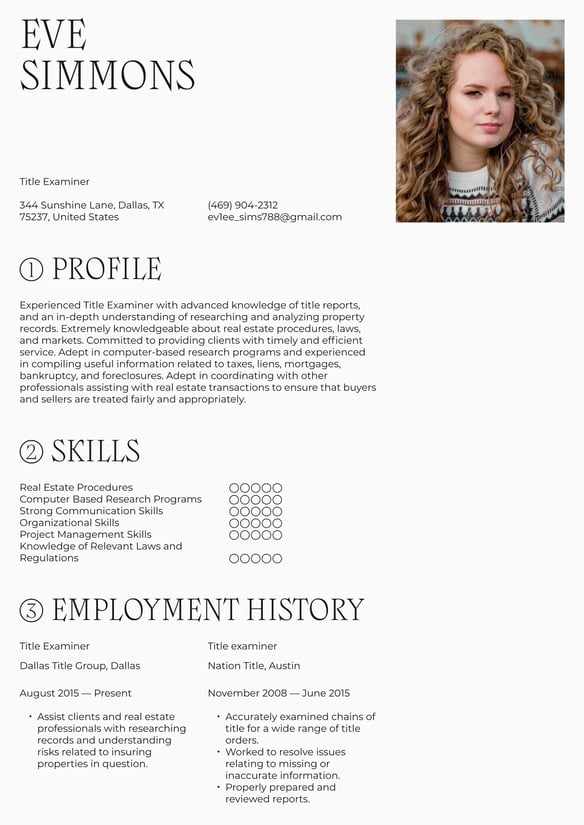 Title Examiner resume example