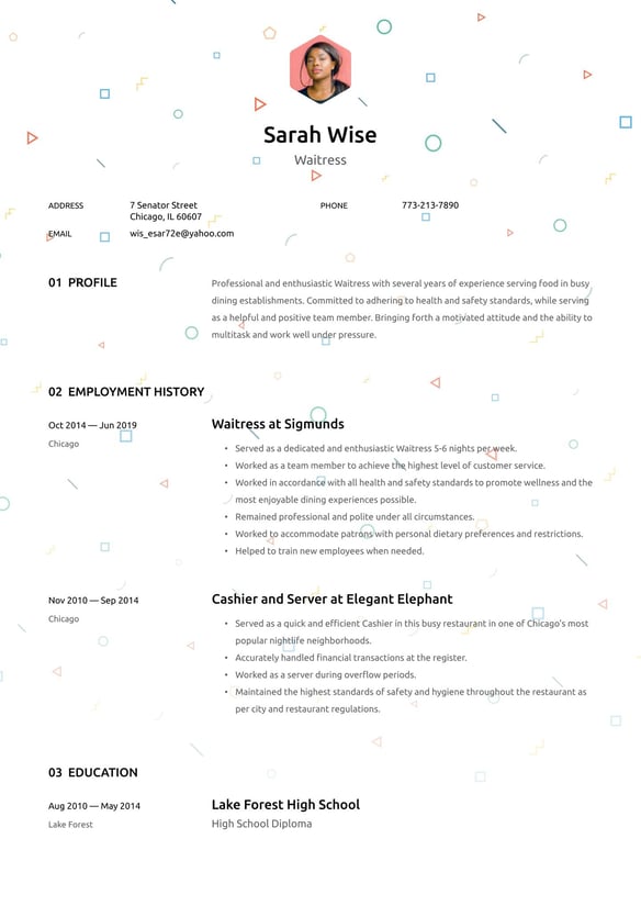 Waitress resume example