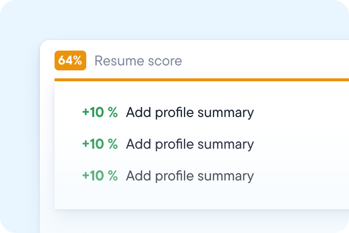 AI resume checker showing a 64% score and actionable improvement tips