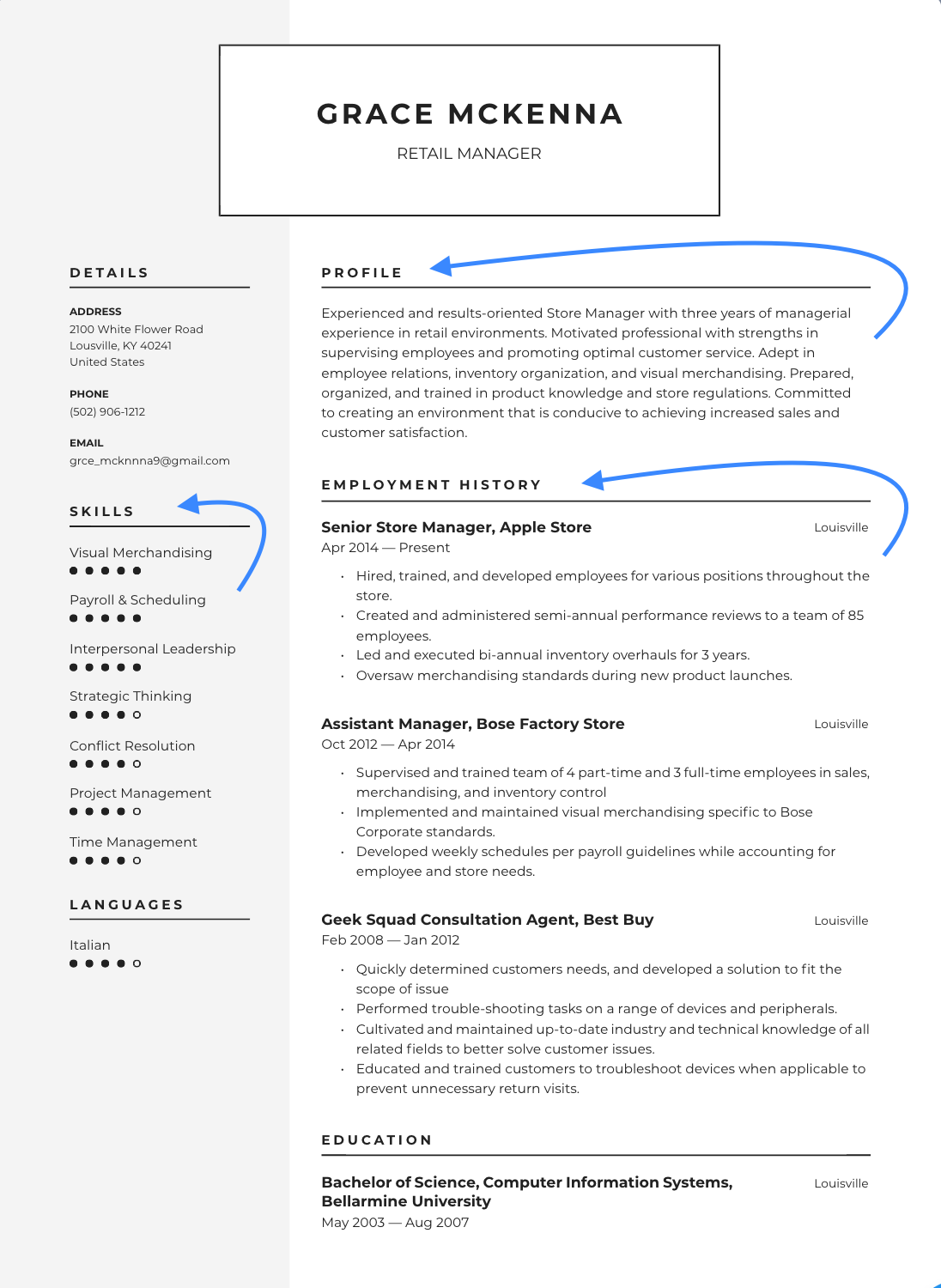 Sections in a resume